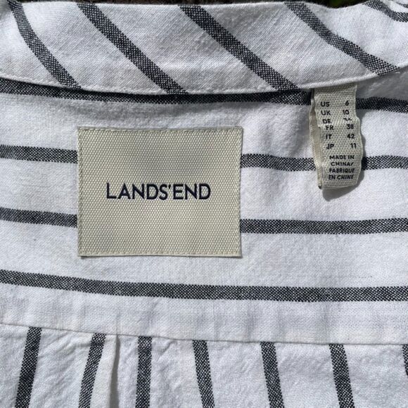 Lands' End Cotton Linen Blend Shift Dress Sz 6 White Mixed Stripes Short Sleeves - Picture 10 of 12